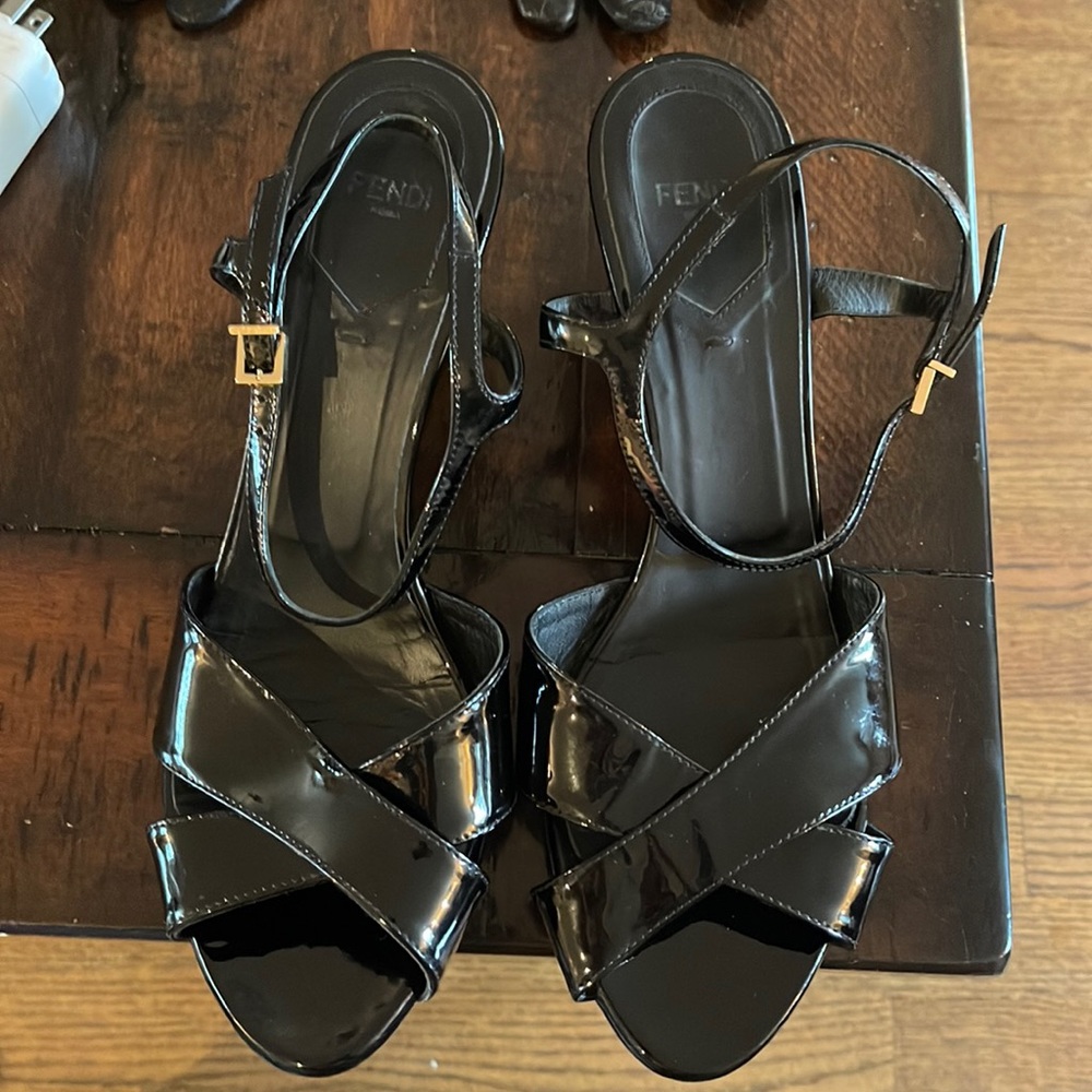 Fendi Black Patent Wedges